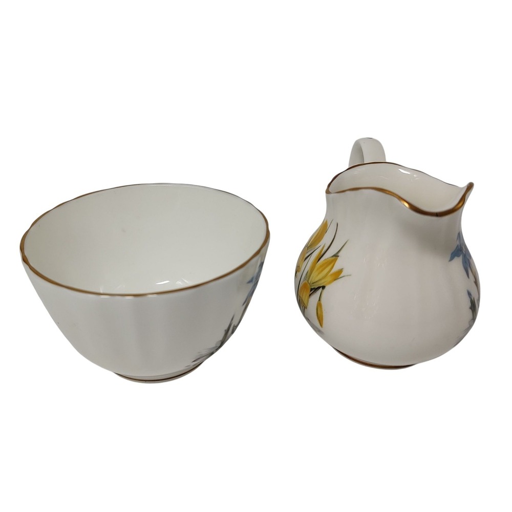 Royal Worcester China Cream Sugar Set Ribbed Floral England 1970s Two Pieces - Picture 5 of 12